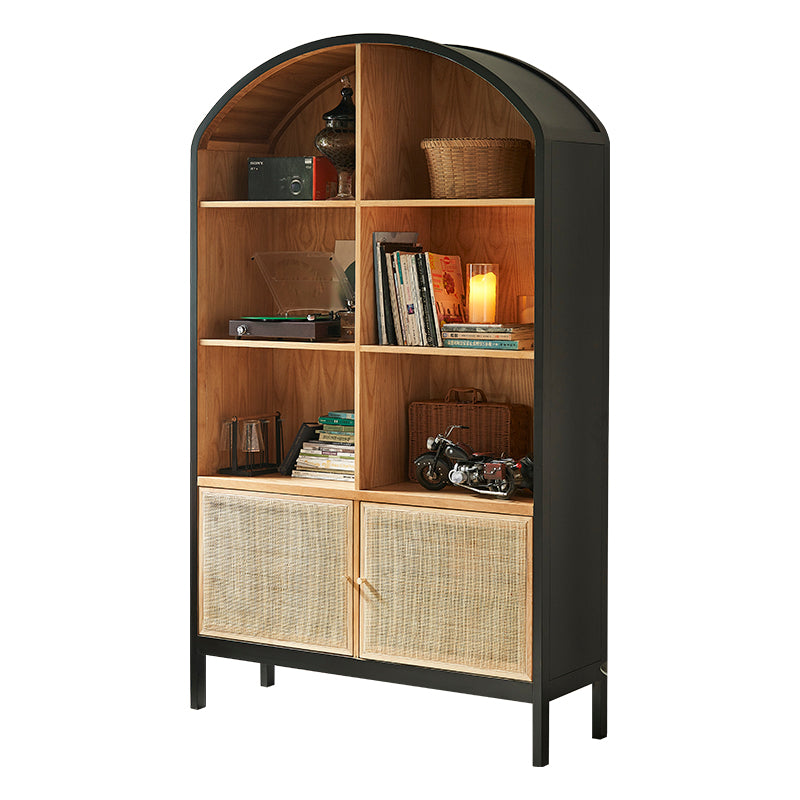 Mid-Century Modern Black Accent Cabinet with 8 Shelves in Solid Wood