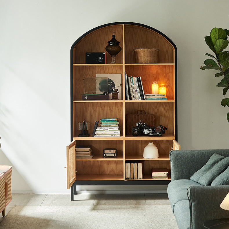 Mid-Century Modern Black Accent Cabinet with 8 Shelves in Solid Wood