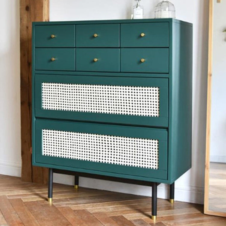 Contemporary Green Accent Chest with 8 Drawers and Straight Legs