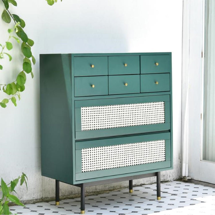 Contemporary Green Accent Chest with 8 Drawers and Straight Legs