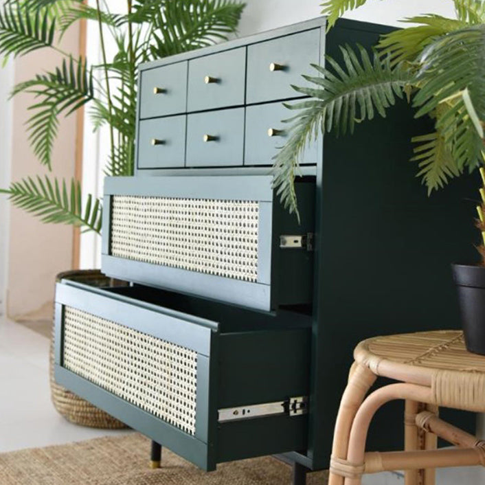 Contemporary Green Accent Chest with 8 Drawers and Straight Legs