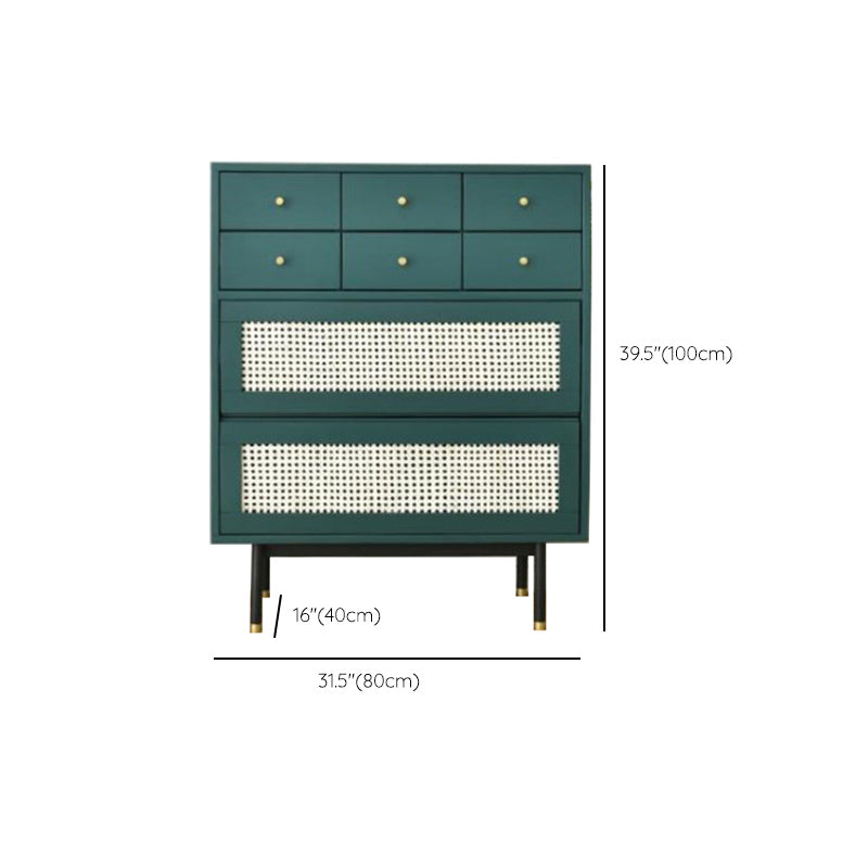 Contemporary Green Accent Chest with 8 Drawers and Straight Legs