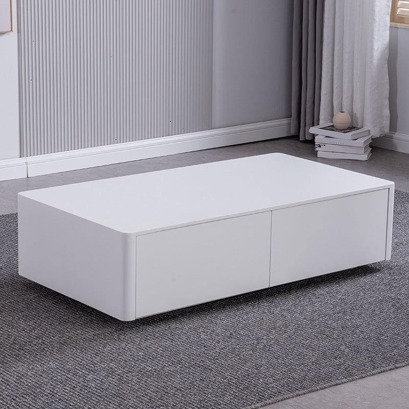 4 Drawers Contemporary Coffee Table in White Solid Wood 13.8" H Cocktail Table