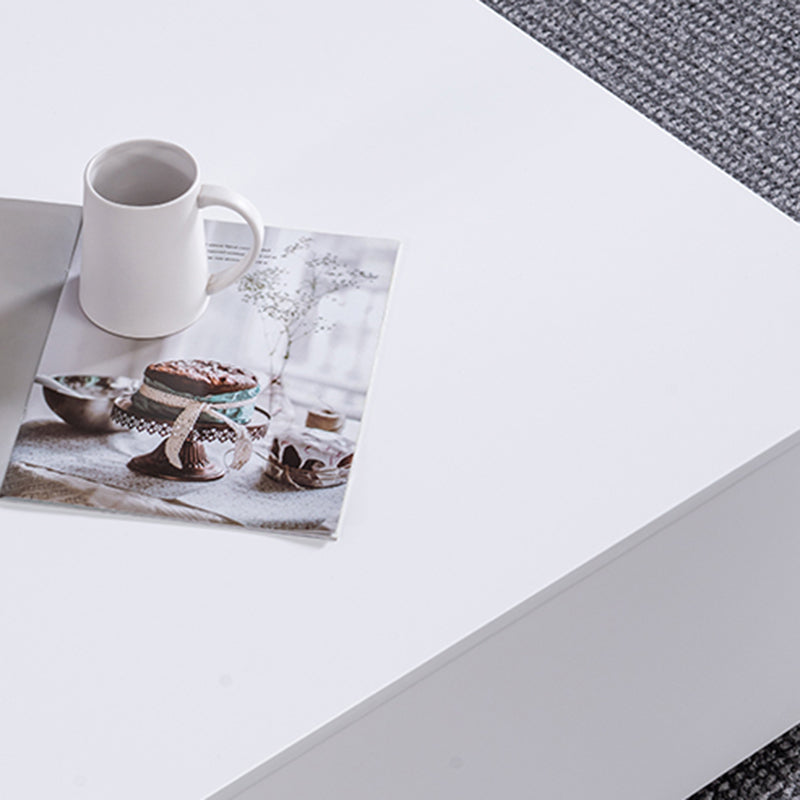 4 Drawers Contemporary Coffee Table in White Solid Wood 13.8" H Cocktail Table