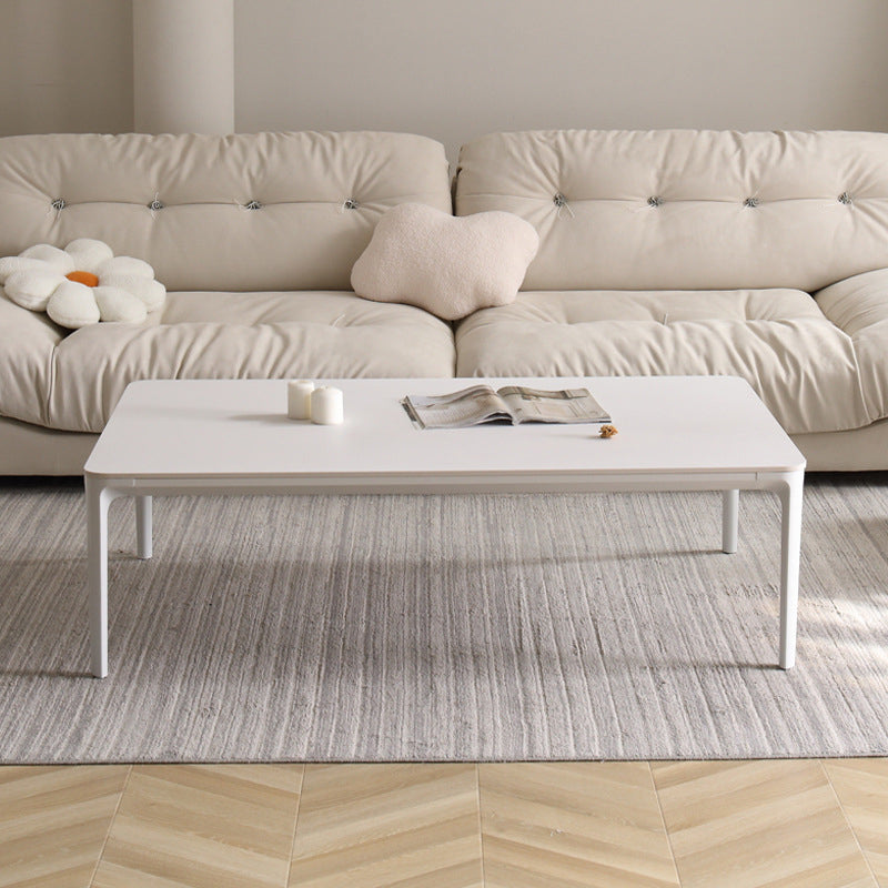 Modernism Sate Top Coffee Table Rectangular 4 Legs Cocktail Table in White