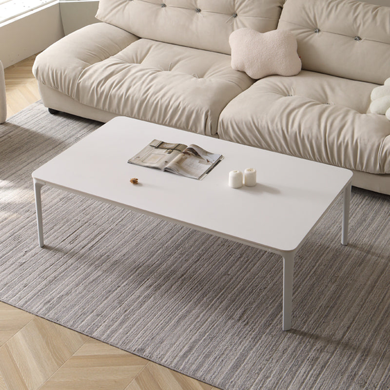 Modernism Sate Top Coffee Table Rectangular 4 Legs Cocktail Table in White