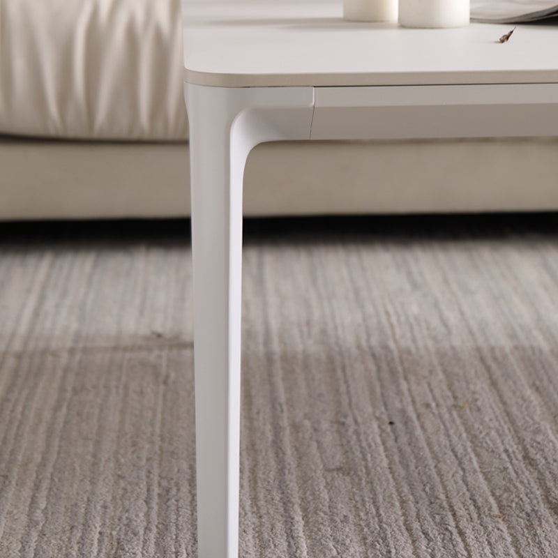Modernism Sate Top Coffee Table Rectangular 4 Legs Cocktail Table in White