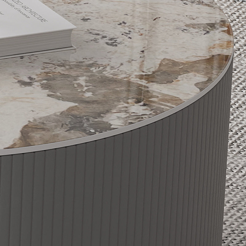 Contemporary Cocktail Table Round Glass / Slate Coffee Table with Drawers