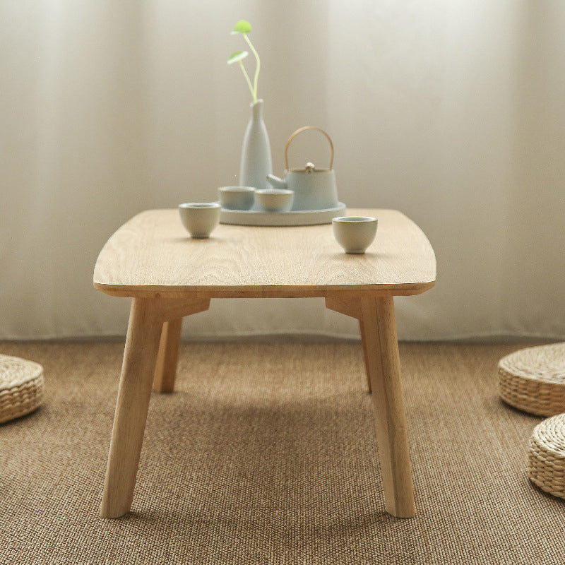 Solid Wood 4 Legs Coffee Table Modern 11.8" H Cocktail Table