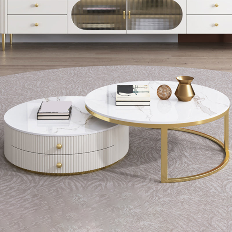 Slate Round Coffee Table Glam Nesting Coffee Table Set with Drawers