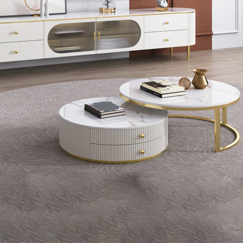 Slate Round Coffee Table Glam Nesting Coffee Table Set with Drawers