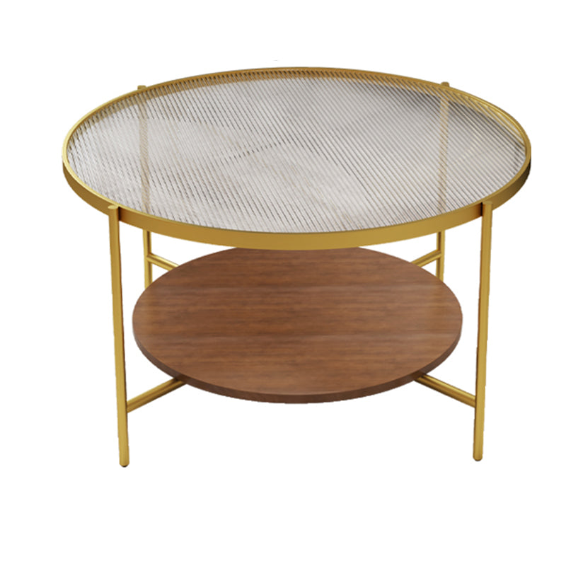Round Glass Cross Legs Coffee Cocktail Table with Storage Shelf - 17.7" H