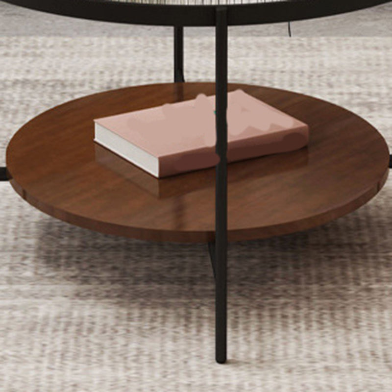 Round Glass Cross Legs Coffee Cocktail Table with Storage Shelf - 17.7" H