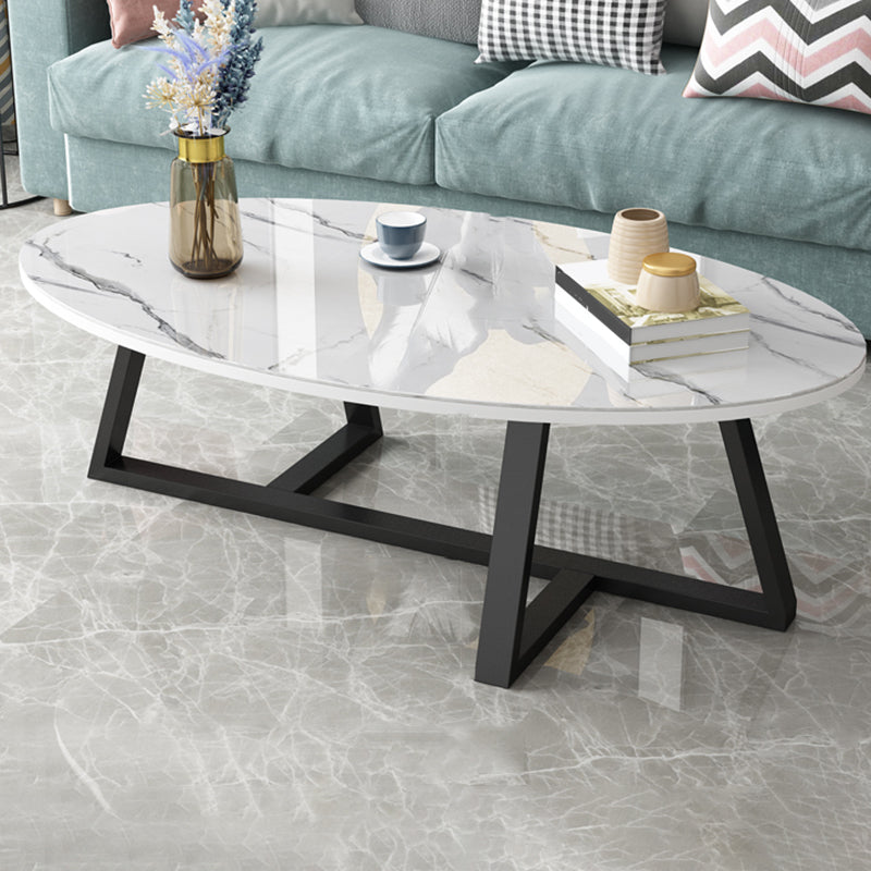 Glam Single Oval Coffee Table Cross Legs Coffee Cocktail Table