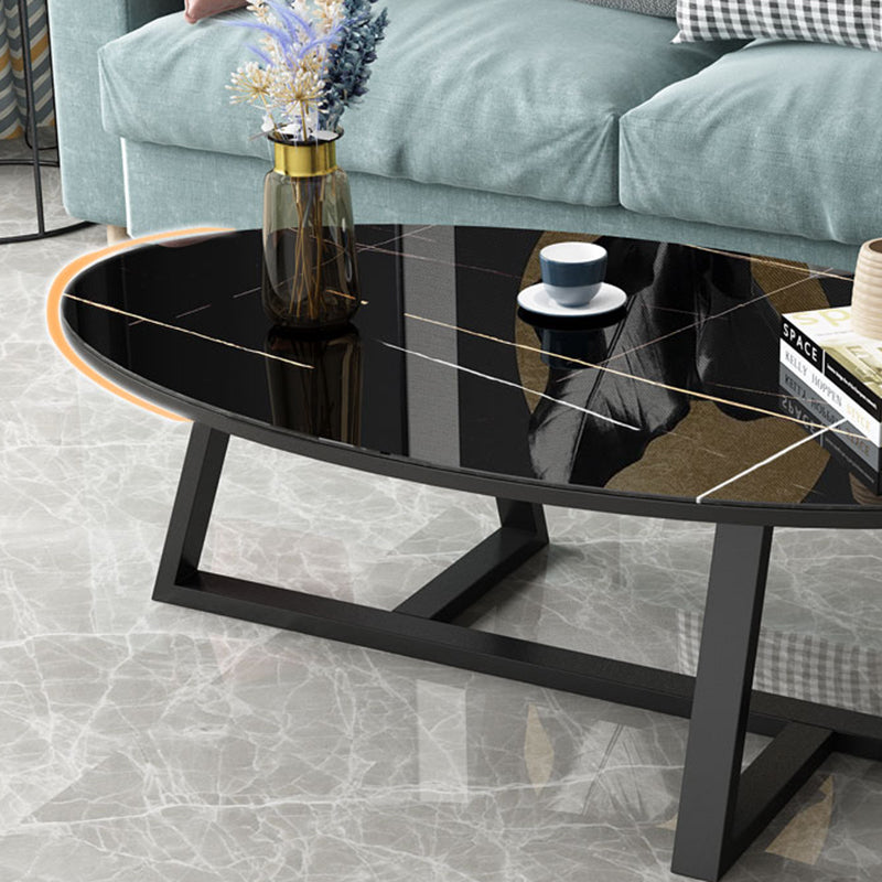 Glam Single Oval Coffee Table Cross Legs Coffee Cocktail Table