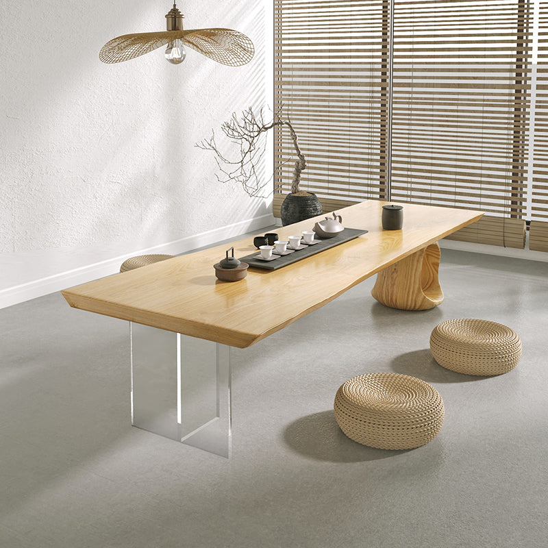 Contemporary 1 Single Coffee Cocktail Table in Pine Wood with 2 Legs