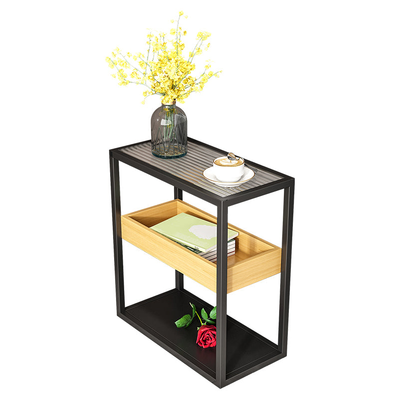 Glass Top Sofa Side Accent Table 21.25" High Frame End Table with Shelves