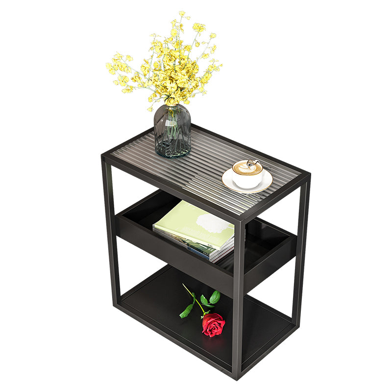 Glass Top Sofa Side Accent Table 21.25" High Frame End Table with Shelves