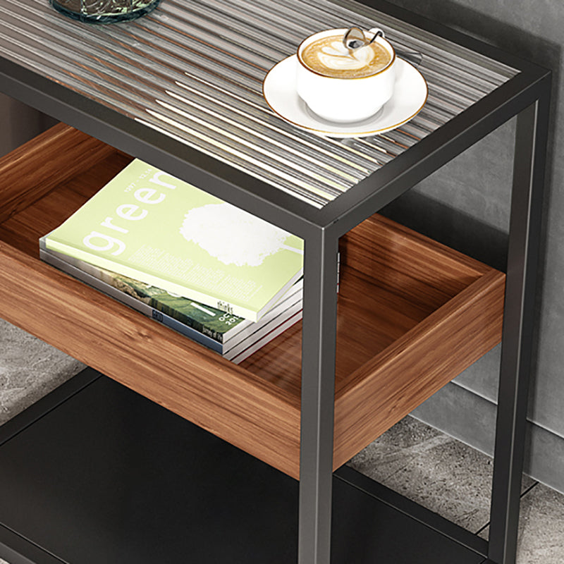 Glass Top Sofa Side Accent Table 21.25" High Frame End Table with Shelves