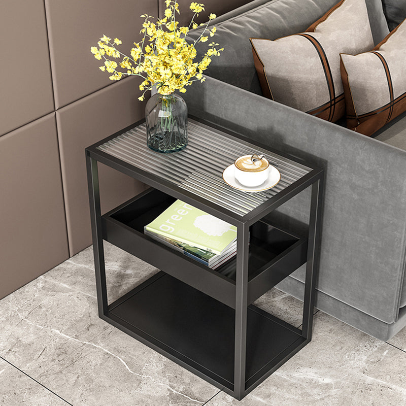Glass Top Sofa Side Accent Table 21.25" High Frame End Table with Shelves