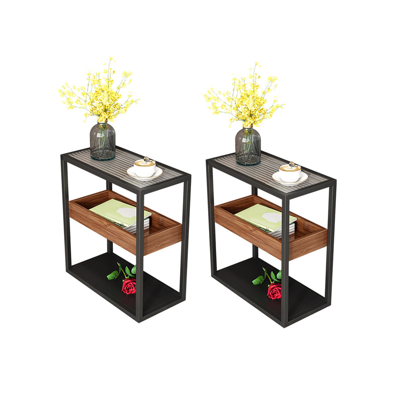 Glass Top Sofa Side Accent Table 21.25" High Frame End Table with Shelves