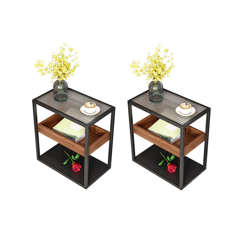 Glass Top Sofa Side Accent Table 21.25" High Frame End Table with Shelves