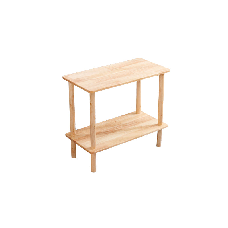 Modern Solid Wood End Slide Table 4 Legs with Shelf Double Tier Side Table