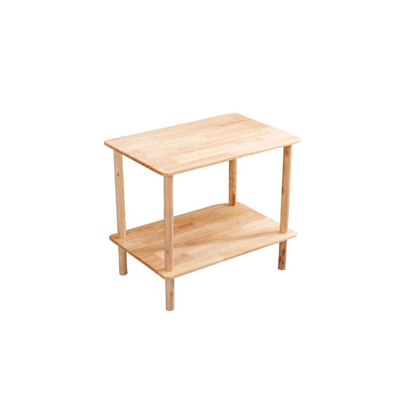 Modern Solid Wood End Slide Table 4 Legs with Shelf Double Tier Side Table