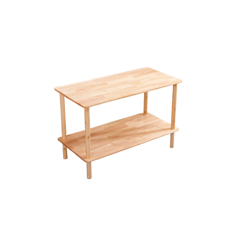 Modern Solid Wood End Slide Table 4 Legs with Shelf Double Tier Side Table