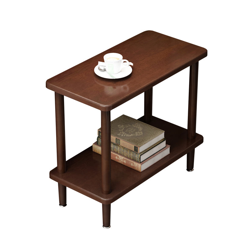 Modern Solid Wood End Slide Table 4 Legs with Shelf Double Tier Side Table