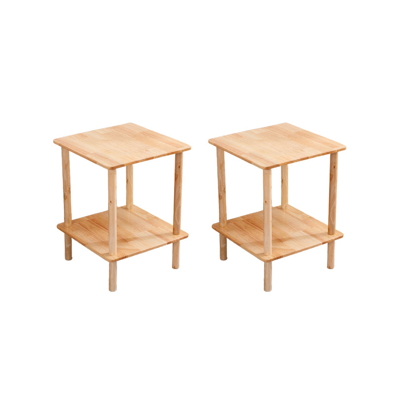 Modern Solid Wood End Slide Table 4 Legs with Shelf Double Tier Side Table