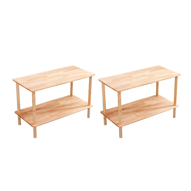 Modern Solid Wood End Slide Table 4 Legs with Shelf Double Tier Side Table