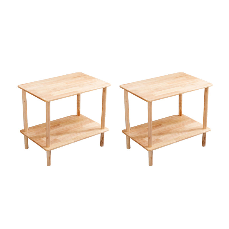 Modern Solid Wood End Slide Table 4 Legs with Shelf Double Tier Side Table