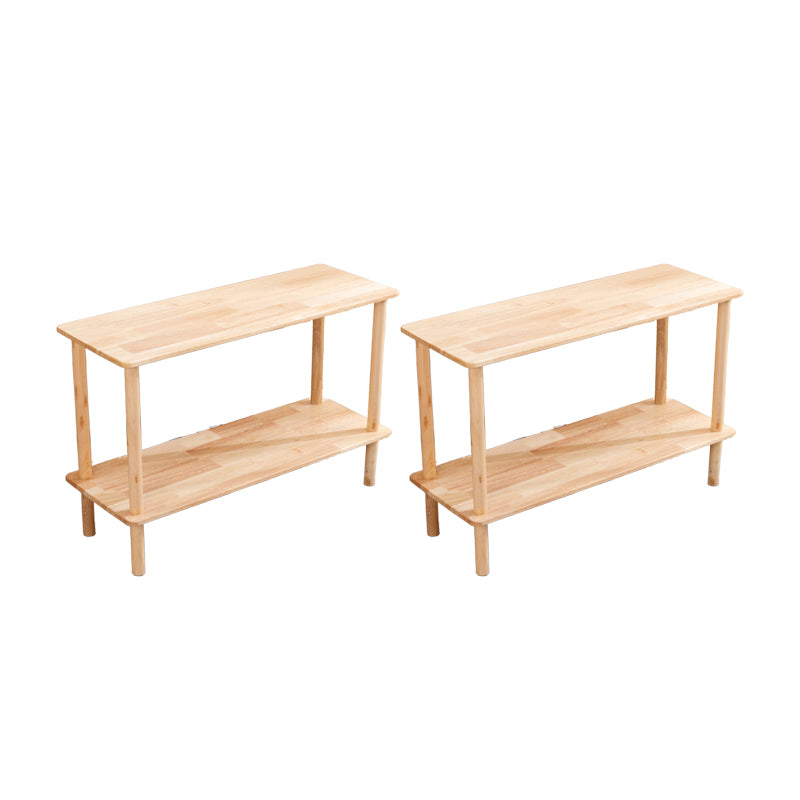 Modern Solid Wood End Slide Table 4 Legs with Shelf Double Tier Side Table