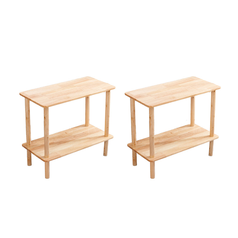 Modern Solid Wood End Slide Table 4 Legs with Shelf Double Tier Side Table