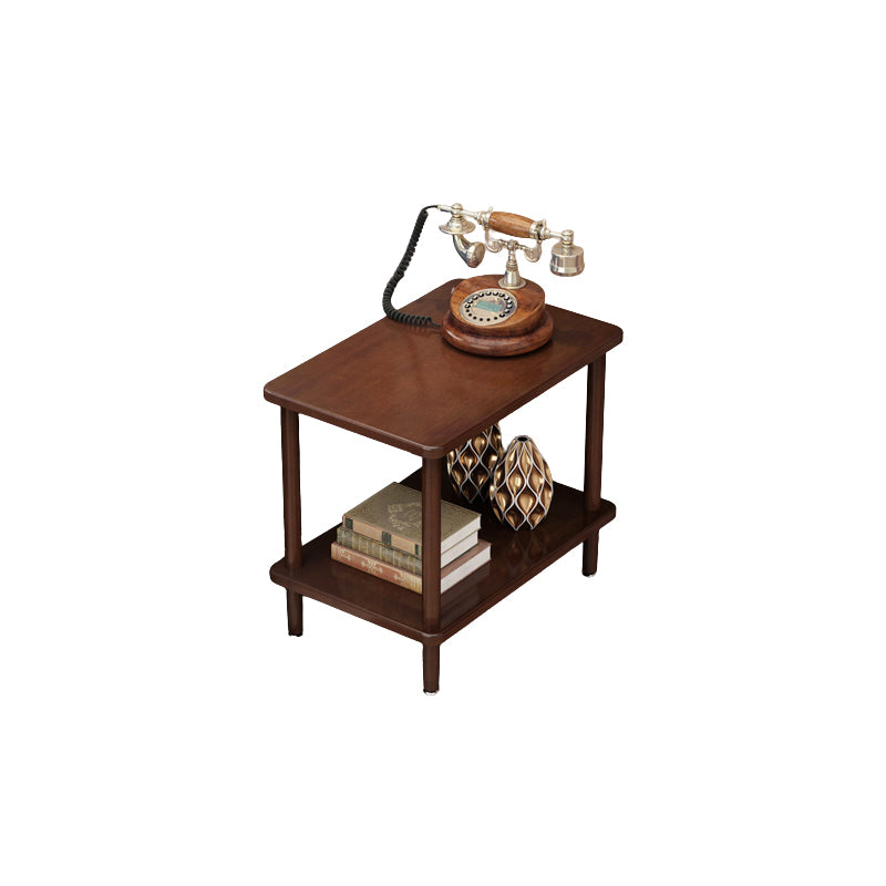Modern Solid Wood End Slide Table 4 Legs with Shelf Double Tier Side Table