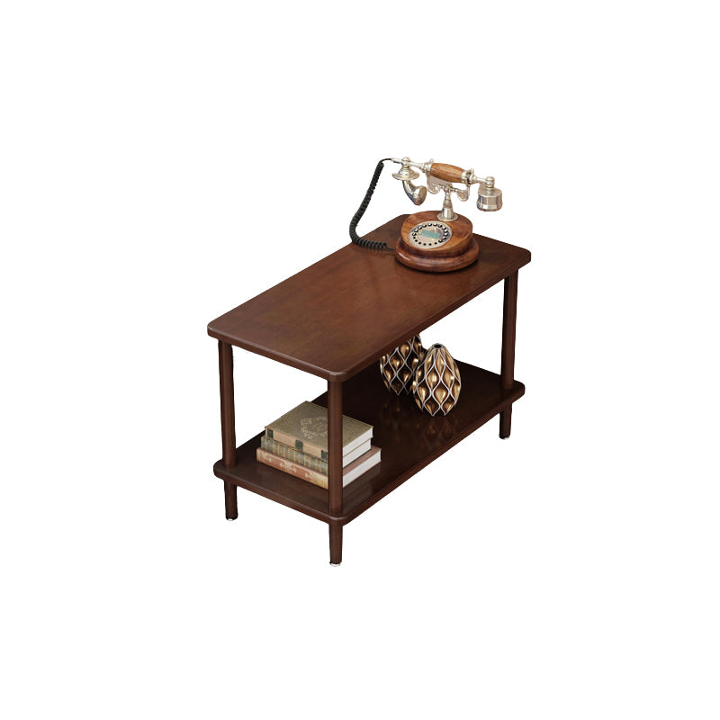 Modern Solid Wood End Slide Table 4 Legs with Shelf Double Tier Side Table