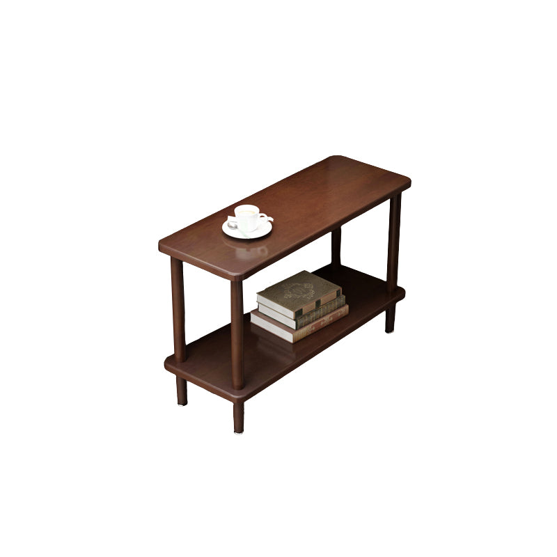 Modern Solid Wood End Slide Table 4 Legs with Shelf Double Tier Side Table