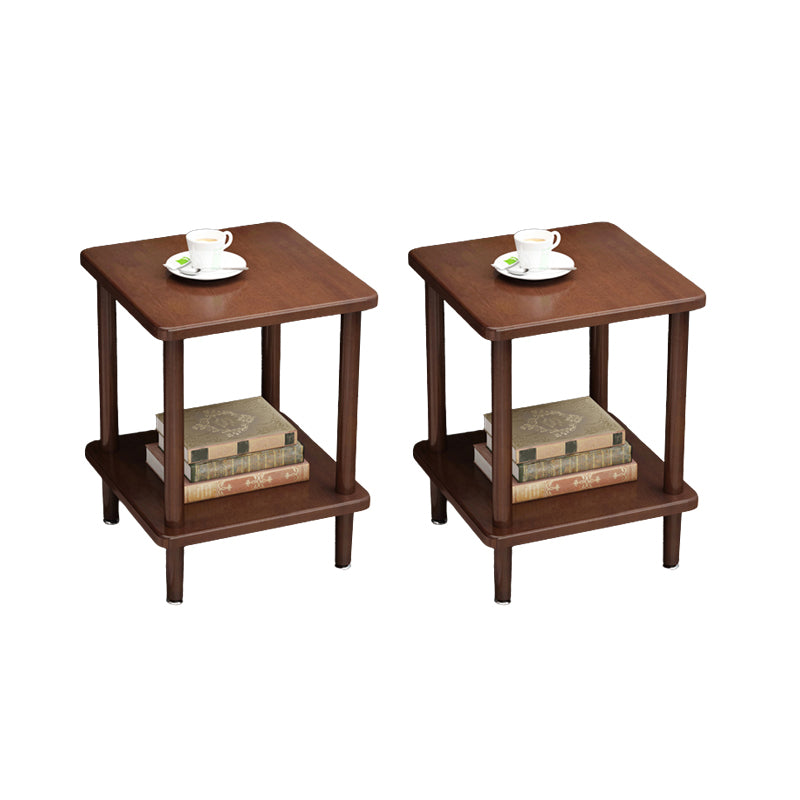 Modern Solid Wood End Slide Table 4 Legs with Shelf Double Tier Side Table