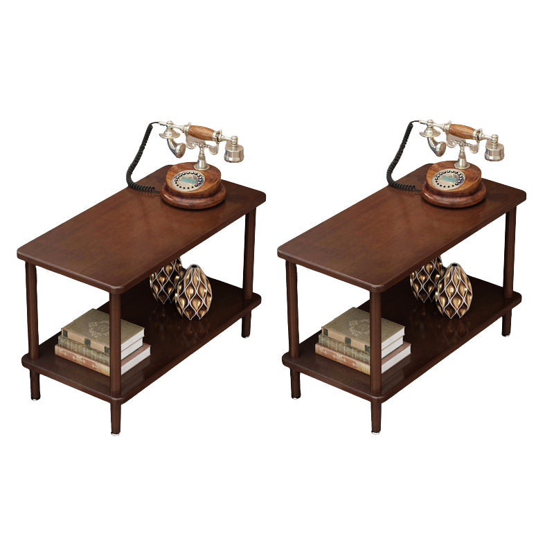Modern Solid Wood End Slide Table 4 Legs with Shelf Double Tier Side Table