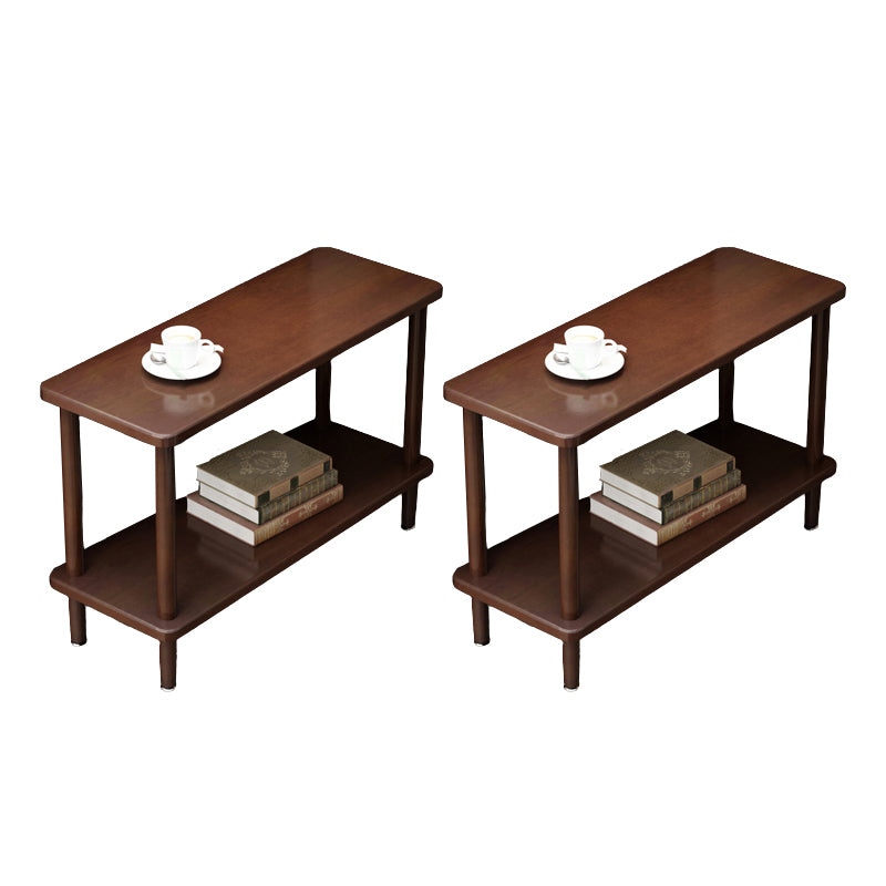 Modern Solid Wood End Slide Table 4 Legs with Shelf Double Tier Side Table