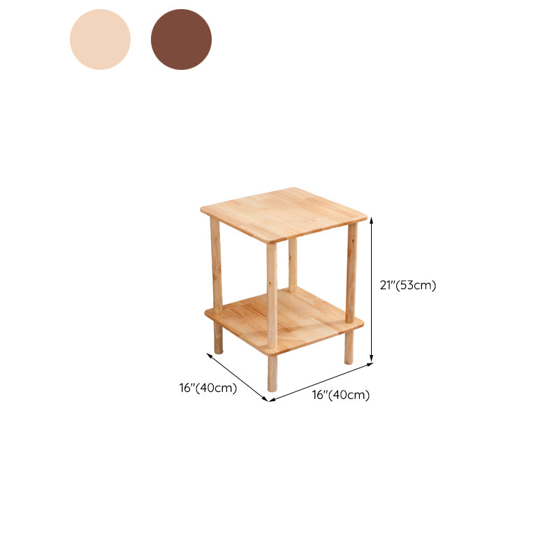 Modern Solid Wood End Slide Table 4 Legs with Shelf Double Tier Side Table