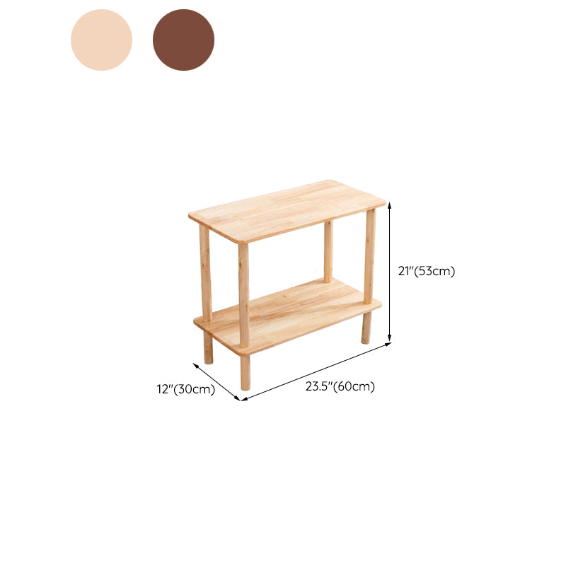 Modern Solid Wood End Slide Table 4 Legs with Shelf Double Tier Side Table