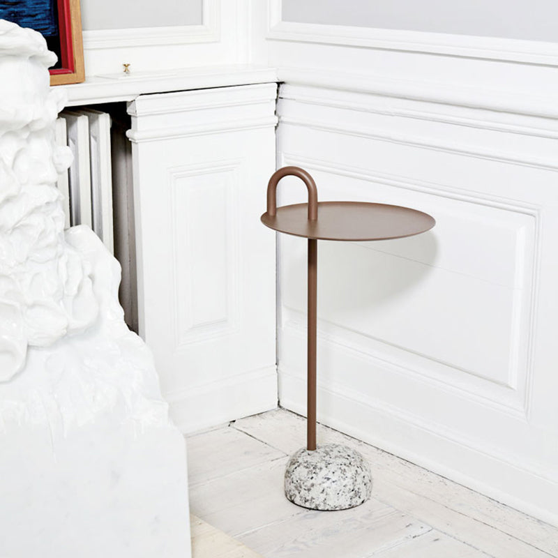 Mid-Century Side Table Metal Pedestal Tray Top End Table for Living Room