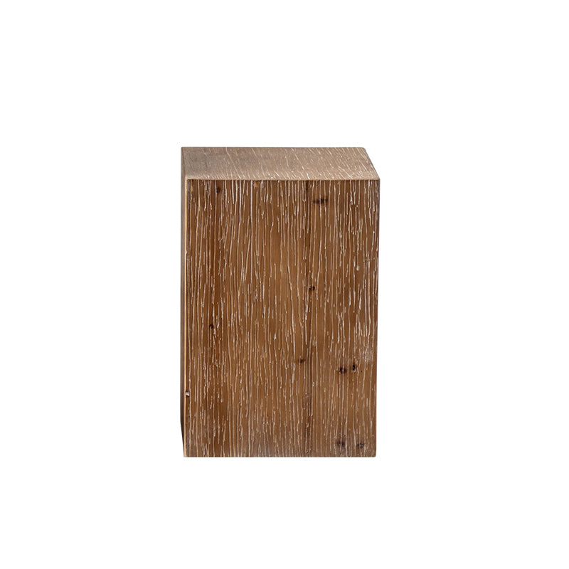 Solid Wood Drum Side Table Brown Side End Snack Table in Distressed Finish