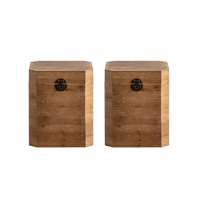 Solid Wood Drum Side Table Brown Side End Snack Table in Distressed Finish