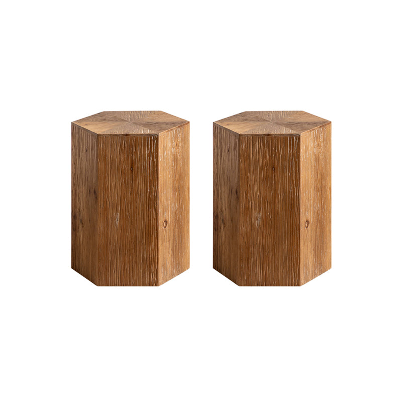 Solid Wood Drum Side Table Brown Side End Snack Table in Distressed Finish