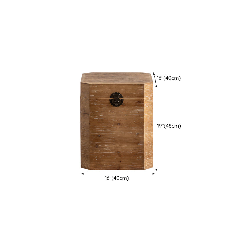 Solid Wood Drum Side Table Brown Side End Snack Table in Distressed Finish