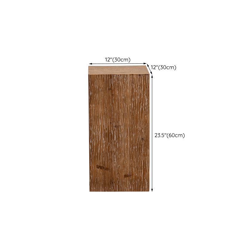 Solid Wood Drum Side Table Brown Side End Snack Table in Distressed Finish