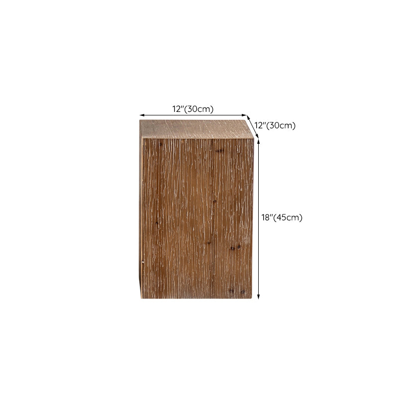 Solid Wood Drum Side Table Brown Side End Snack Table in Distressed Finish
